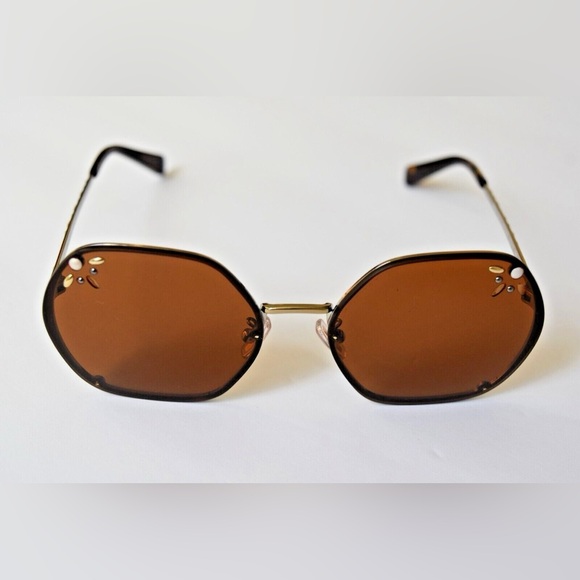 Coach Prairie Rivets Hexagon Sunglasses with Amber Lenses - Picture 1 of 14